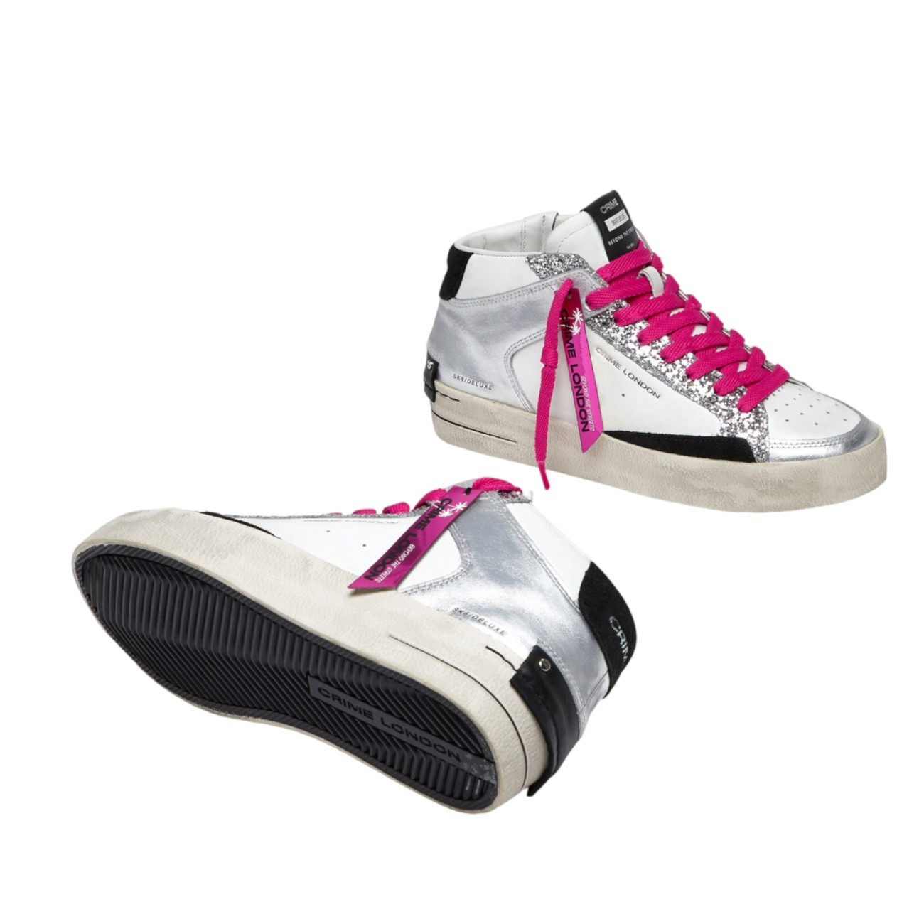 Crime London woman sneakers sk8 mid white silver