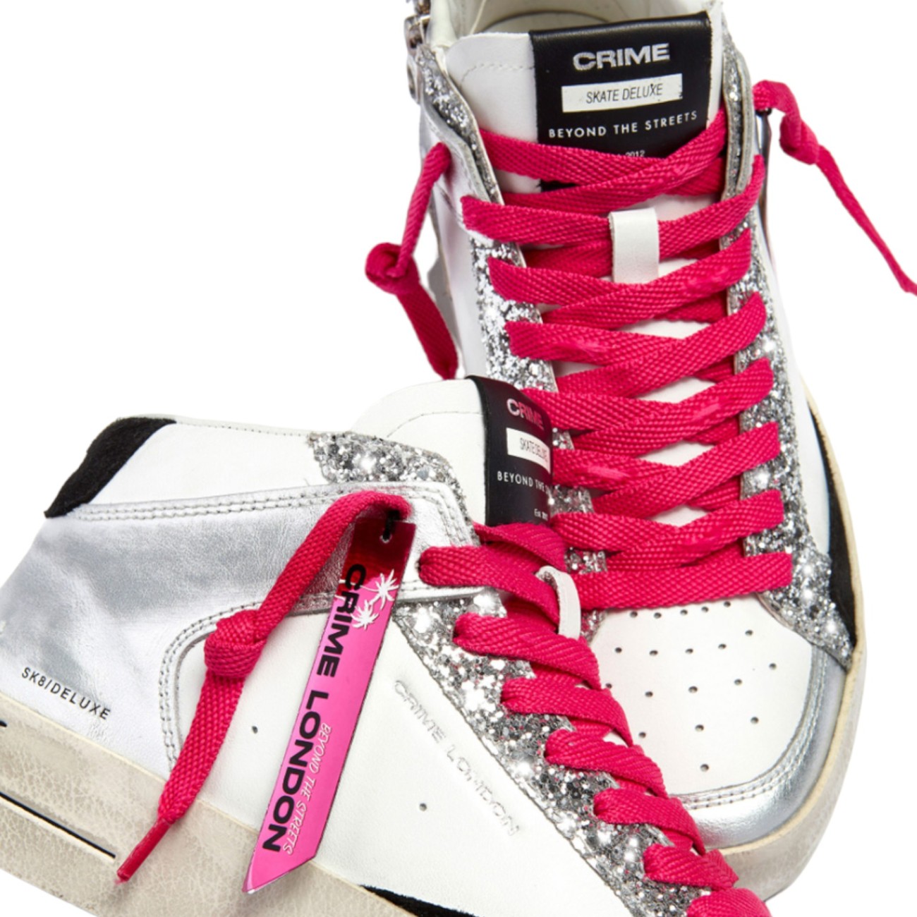 Crime London woman sneakers sk8 mid white silver