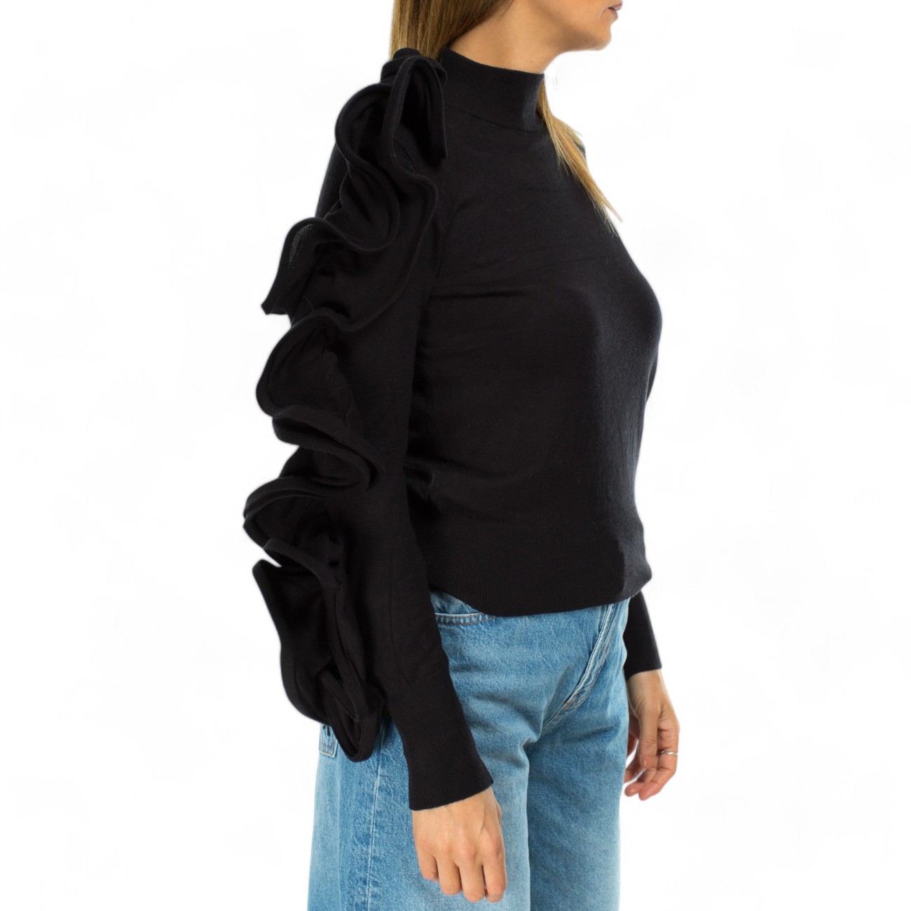 NoSecrets black sweater with rouches