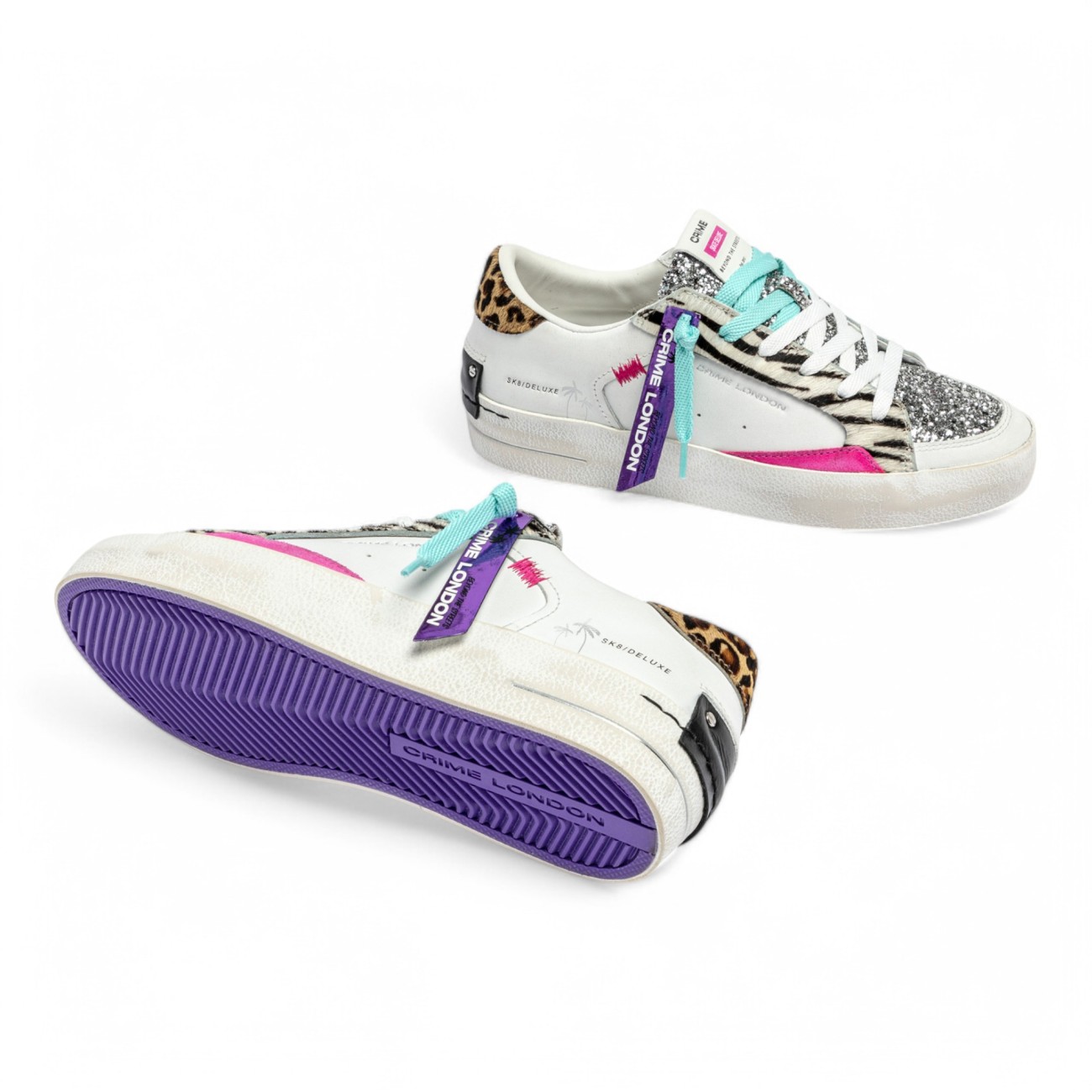 Crime London sneakers donna Sk8 deluxe bianco zebra