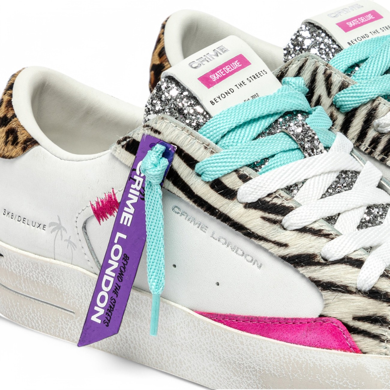 Crime London sneakers donna Sk8 deluxe bianco zebra