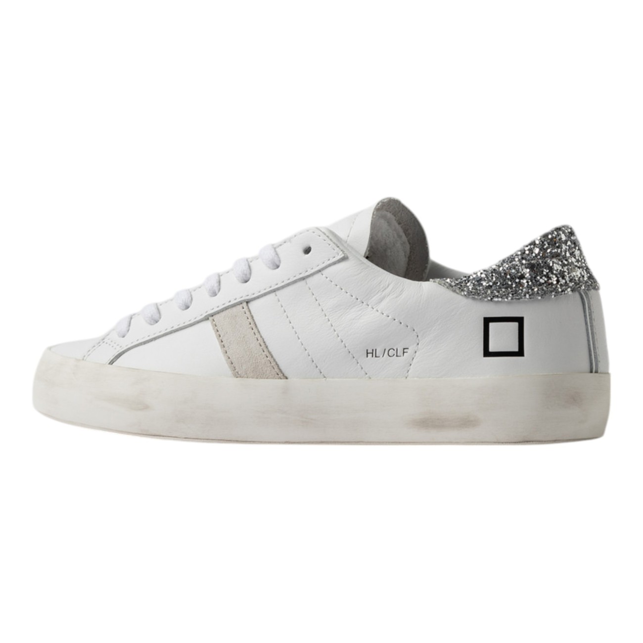 Date woman sneakers Hill low calf white silver