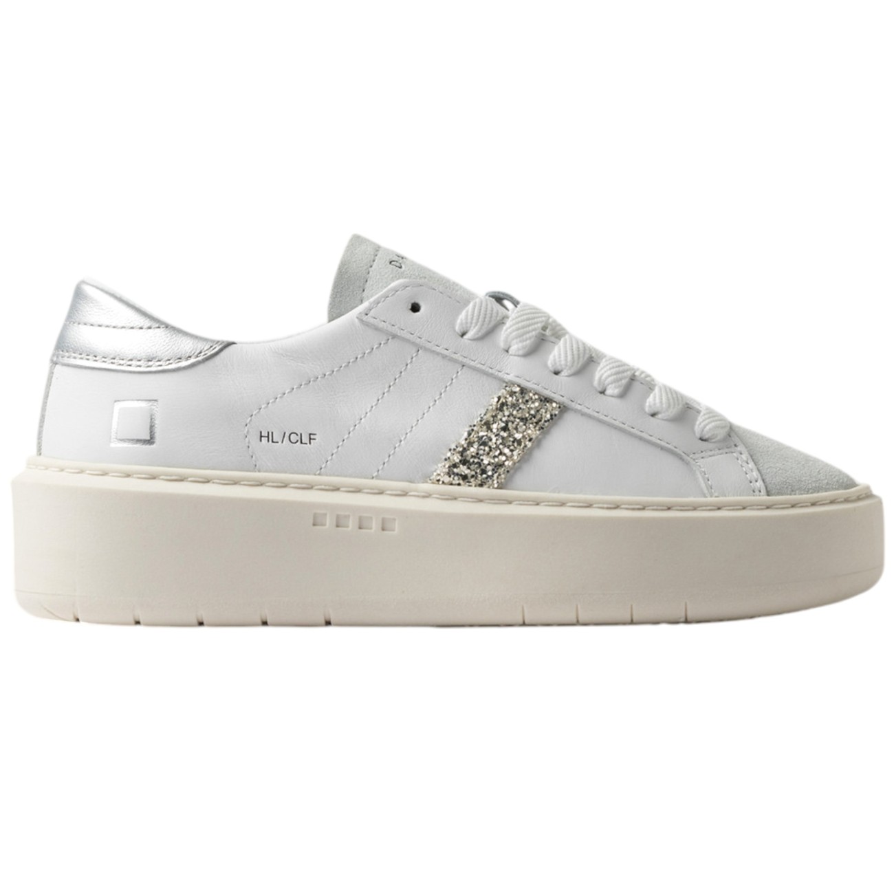 Date sneakers Hill low platform calf white silver